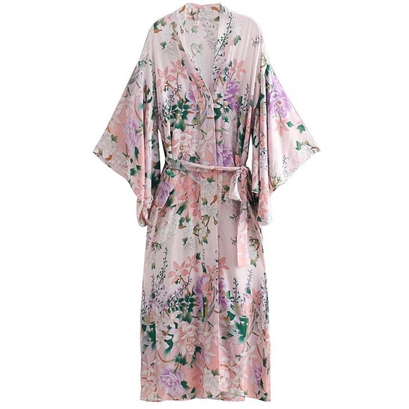 Boho Paradise Petals Bohemian Pink Gypsy Kimono Duster - Picture 15 of 16